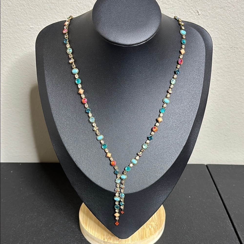 Vintage Sorelli Southwest Brights Lariat Gold Tone Gem Necklace Crystal Dainty​​